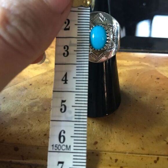 Sleeping Beauty Turquoise Sterling Silver Cowgirl Ring Size 5 - Picture 5 of 9